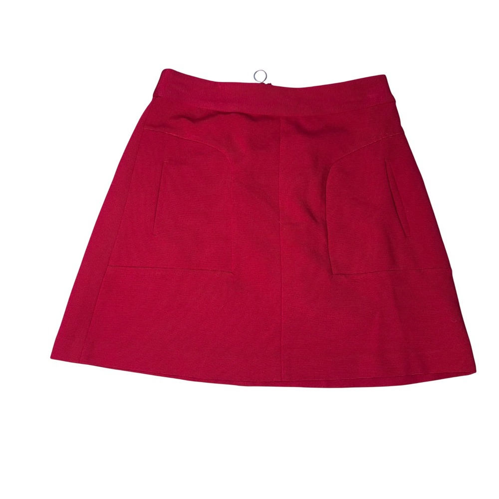Maeve by Anthropologie Red A-Line Mini Skirt Exposed Back Zip Pockets Size 2
